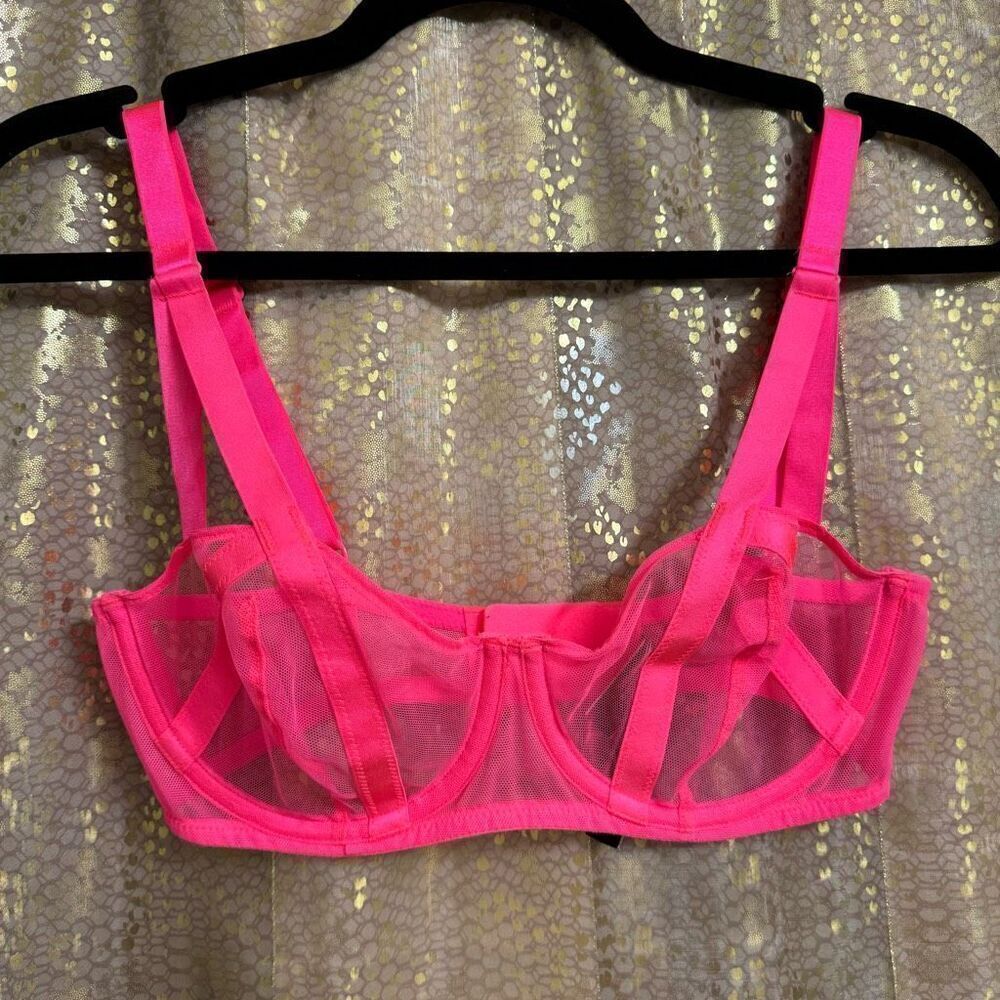 Victorias Secret Luxe Lingerie Hot Neon Pink Unlined Balconet Bra 32D